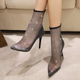 Sexy Black Mesh High Heel Boots